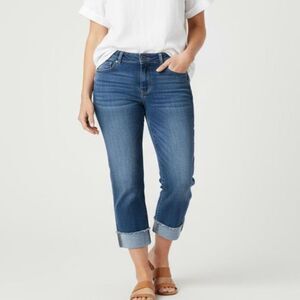 sz 6 Womens Capri Medium Blue Jean w/ Bottom Cuff Stretch Pants by D. Jeans